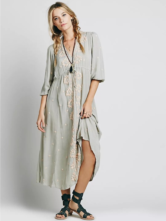 Free People Dresses & Skirts - RARE COLOR! Free People Embroidered Fable Midi Dress - Sage XS